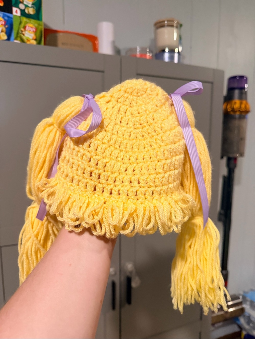 Handmade Crochet Cabbage Patch Wig with Purple Ribbon (fits up to 4)